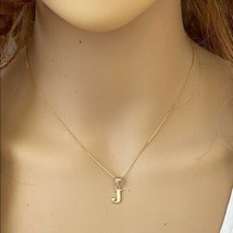 14k Solid Yellow Gold Small Mini Initial Letter J Pendant Necklace - £77.11 GBP+