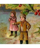 1906 Embossed Christmas Postcard Victorian Children In The Snow - $21.78