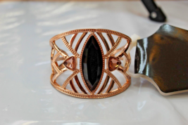 Rose Gold Metal Cuff Bracelet With Black &amp; Pink Gemstones New - £13.46 GBP