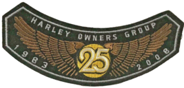 Harley Davidson Iron On Patch &amp; Brass Pin Harley Owners Group 25 Years 1983 2008 - £8.35 GBP