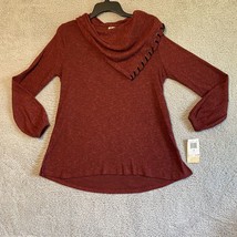 Democracy Maroon Ribbed Tunic Size Small Cowl Neck Long Sleeve Top - £17.12 GBP