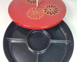 Lacquerware Red Covered Divided Dish Gold Black Daisies Floral Gold Knob... - $17.77