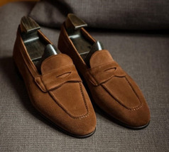 New Camel Color suede Leather Loafers Moccasin Handmade Shoe For Men&#39;s - £127.07 GBP