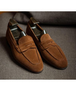 New Camel Color suede Leather Loafers Moccasin Handmade Shoe For Men&#39;s - $159.00