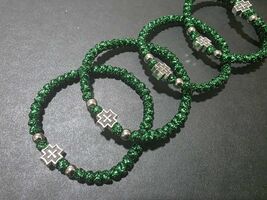 Handmade prayer rope bracelet, Christian green komboskini, shiny chotki - $11.99