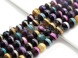 Dzi Agate with Mixed Color Lines - 8/10/12/14mm Round Faceted Beads - Sku#U628 - £4.22 GBP+