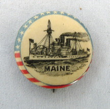 Antique Remember Maine celluloid pinback stars battlewhip US Navy military - $38.32 CAD