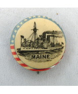 Antique Remember Maine celluloid pinback stars battlewhip US Navy military - $38.60 CAD