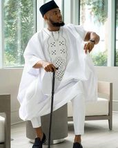 White and Black Agbada Babariga 3 Pieces Men Groom Suit African Clothing... - £129.45 GBP+