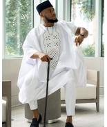 White and Black Agbada Babariga 3 Pieces Men Groom Suit African Clothing... - $165.00+