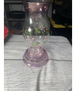 Hand Painted Flower Glass Hurricane W/Base - $36.00