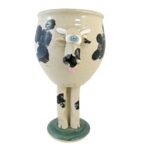 Vintage Pottery Cow Wine Goblet 3D Goofy Pedestal Mug Stoneware Signed Potter - £15.44 GBP
