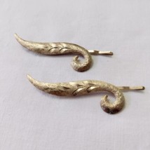 Vintage MAMSELLE Gold Tone Leaf Bobby Hair Pin Set Of 2 Etched Swirl  2.25&quot; - £11.21 GBP