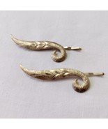 Vintage MAMSELLE Gold Tone Leaf Bobby Hair Pin Set Of 2 Etched Swirl  2.25&quot; - £11.21 GBP