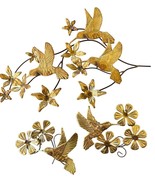 Vintage 3 Pc Brass Metal Hummingbird Floral Wall Decor Art Set - $537.21 MXN