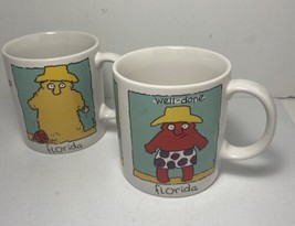 US Concepts Vintage Florida Funny Beach Themed Coffee Mugs 12 oz Lot of 2 Korea - £10.83 GBP