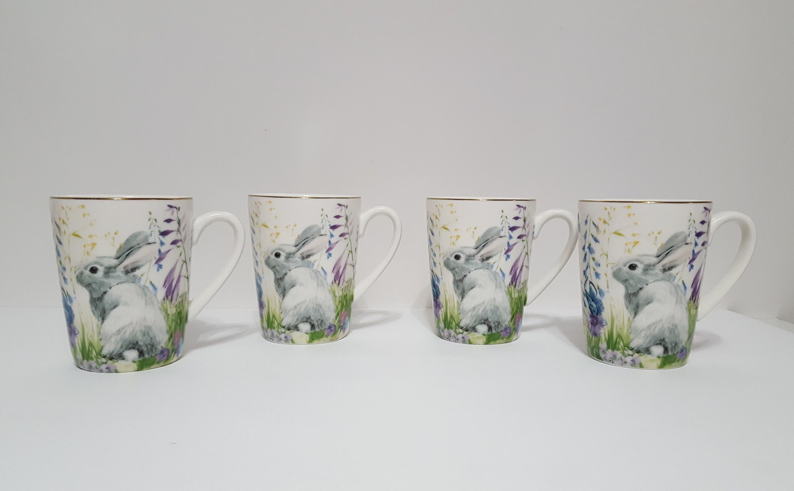 Primary image for NEW RARE Williams Sonoma Set of 4 Easter Bunny Floral Mug 16 OZ Porcelain
