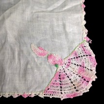 VTG Hanky Handkerchief White with Pink White Crochet Border 11” Wedding - £7.80 GBP