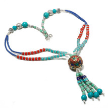 Tibetan Turquoise Coral Lapis Lazuli Handmade Beaded Necklace Nepali 18&quot; SA 512 - £10.17 GBP