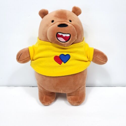 We Bare Bears Plush 7” Yellow T shirt Grizzly Bear Cartoon Network Minso Hearts - $22.76
