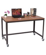 Industrial Modern Steel Frame Wood Top Computer Desk with Locking Wheels - $5,244.20 MXN