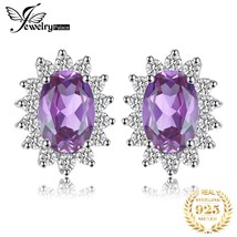 JewelryPalace Diana Natural Amethyst 925 Silver Halo Stud Earrings for Woman Fas - £17.00 GBP