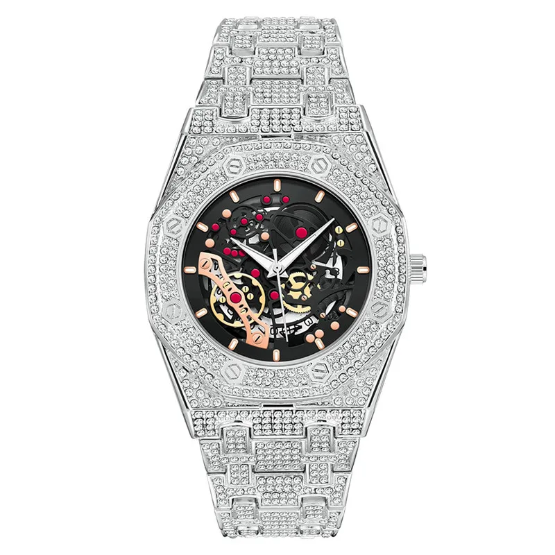 Men Luxury Brand Gold Watches Fashion Alloy Band Hip Hop Diamond Skeleto... - £19.13 GBP