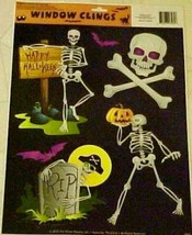 Static Window Clings Set Halloween Skeletons Skull Cemetery Gothic - £7.10 GBP
