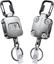 Retractable ID Badge Holder Heavy Duty Metal Body Steel Cord Carabiner Key Chai - £13.11 GBP
