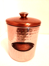 Vintage Hammered Dutch Copper &amp; Silver Tone Metal Canister Cat Dog  Treat w/ Lid - £32.07 GBP