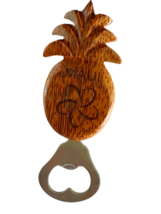 Maui Pineapple Wooden Bottle Opener with Plumeria Design and Magnet - $12.98