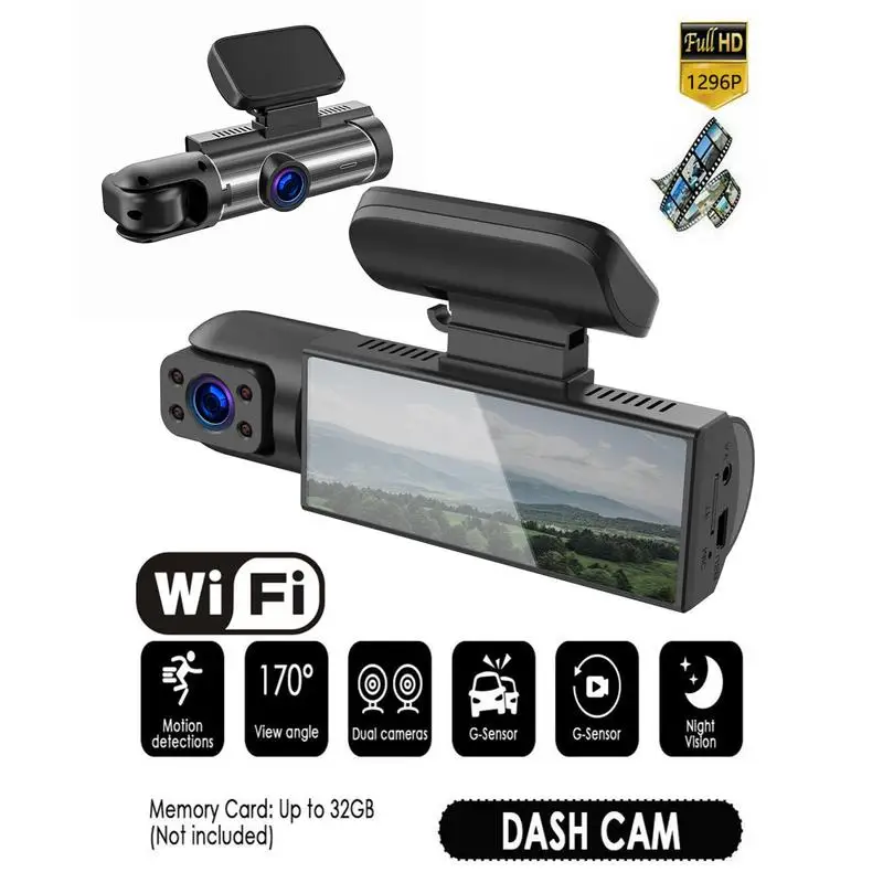 3.16in WIFI Driving Recorder Camera Dashboard Camera Front And Rear Inside Car - £28.89 GBP+