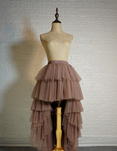 Brown High Low Layered Tulle Skirt Outfit Custom Plus Size Long Tulle Skirt image 1
