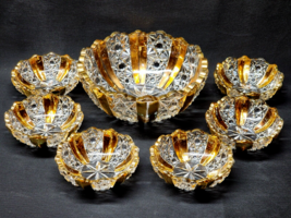 Rare Antique Us Glass Company Stars &amp; Bars Crystal 7-Pc Fruit Dessert Bowl Set - £100.12 GBP