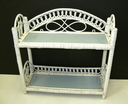 Vintage White Wicker 2 Tier Shelf Wall Free Standing Cottage Country Farmhouse  - £18.64 GBP