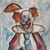 Unsigned Chuckling Clown W/ Umbrella Painting Shirley Horvath - Amateur Artist - £59.21 GBP