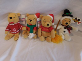 Disney Winnie The Pooh Christmas Set Of 4 Plush Beanie New w/ Tags Retired Rare - £32.34 GBP