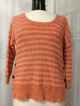 Lucky Brand Women&#39;s Sweater Orange Striped Knit 3/4 Sleeve Sweater Size Medium - £19.41 GBP