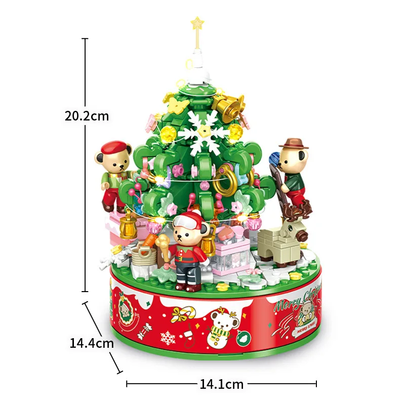 2024 NEW Kumamoto Bear Christmas Spin Music Box Building Blocks, Creative - £41.07 GBP+