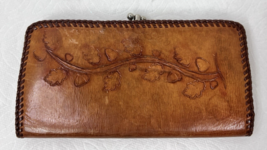 Hand Tooled Leather Wallet w Acorns Leaves Branch Center Clip 7.5 x 3 7/... - $29.21