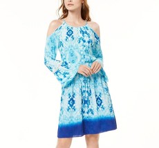 INC Womens L Blue White Tie Dye Galaxy Loose Fit Lined Gauze ALine Dress NWT V56 - £27.41 GBP