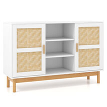 48 Inch Sideboard Buffet Cabinet Floor Storage Cabinet with 2 Bamboo Wov... - $127.06