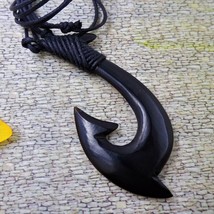 Fish Hook Pendant Necklace Hand Carved Horn Tribalstyle Surfer Charm Gift For Hi - £13.29 GBP