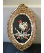 Vintage Wicker Platter with Rooster Handcrafted from Shells 21&quot; Long - £33.09 GBP