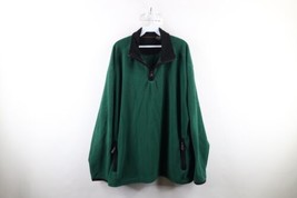 Vtg 90s Streetwear Mens XLT Faded Blank Half Zip Fleece Pullover Sweater Green - £31.11 GBP