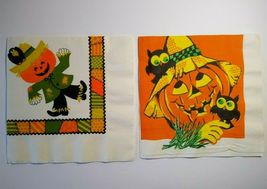 Halloween Vintage Crepe Paper Napkins Scarecrows Owl Crow Pumpkin Head L... - $8.09