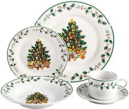 Gibson Home 20 Piece Ceramic Christmas Tree Trimming Dinnerware Set - $88.06