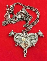 Steampunk Gearwork Dual Dragons Heart Necklace Alloy Pendant Lead Free Jewelry - £15.97 GBP