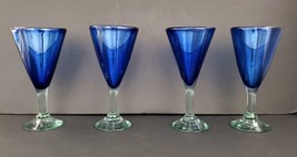 Vintage  Cobalt Blue Thick Wine Glassess Clear  Stem 7.5&quot; tall - £37.33 GBP