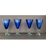 Vintage  Cobalt Blue Thick Wine Glassess Clear  Stem 7.5&quot; tall - $46.71